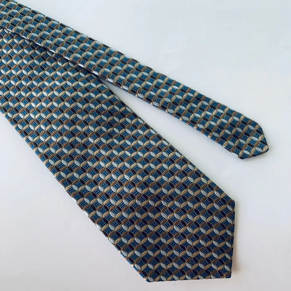 Bachrach Men's Necktie Blue Brown Geometric Silk‎ Blend Business Career